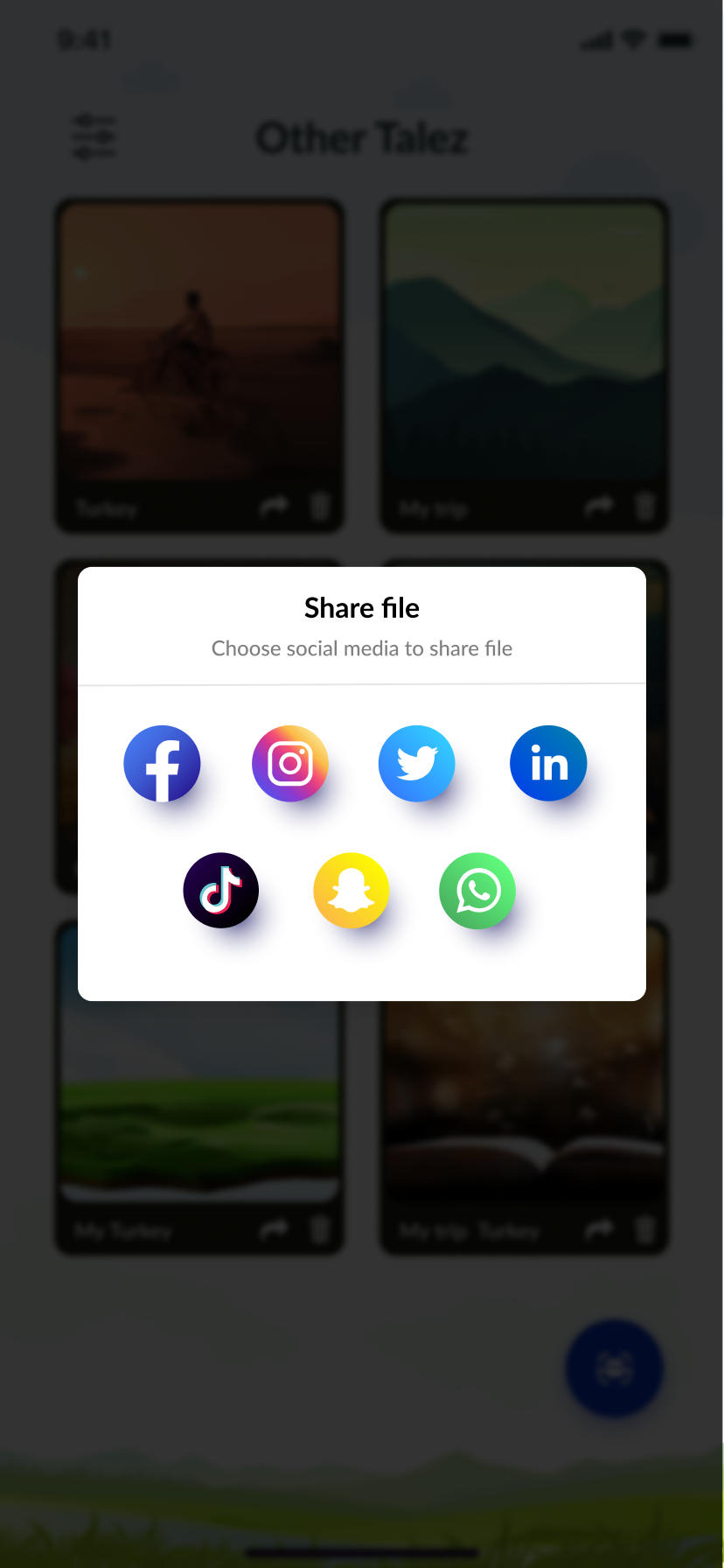 Share file sheet with social network options