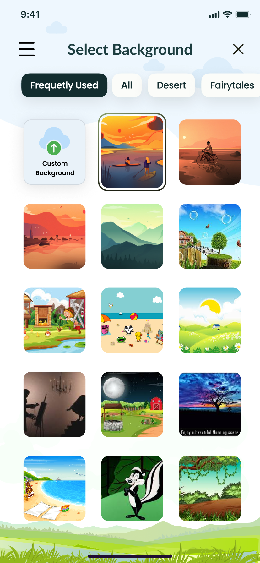 Background library with category tabs