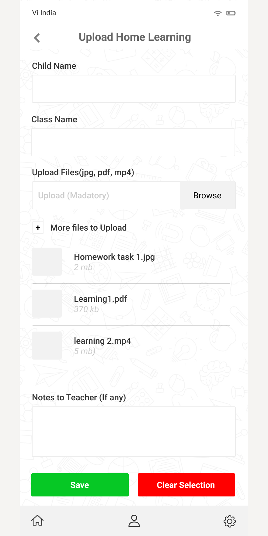 Upload screen with browse control and file type limits