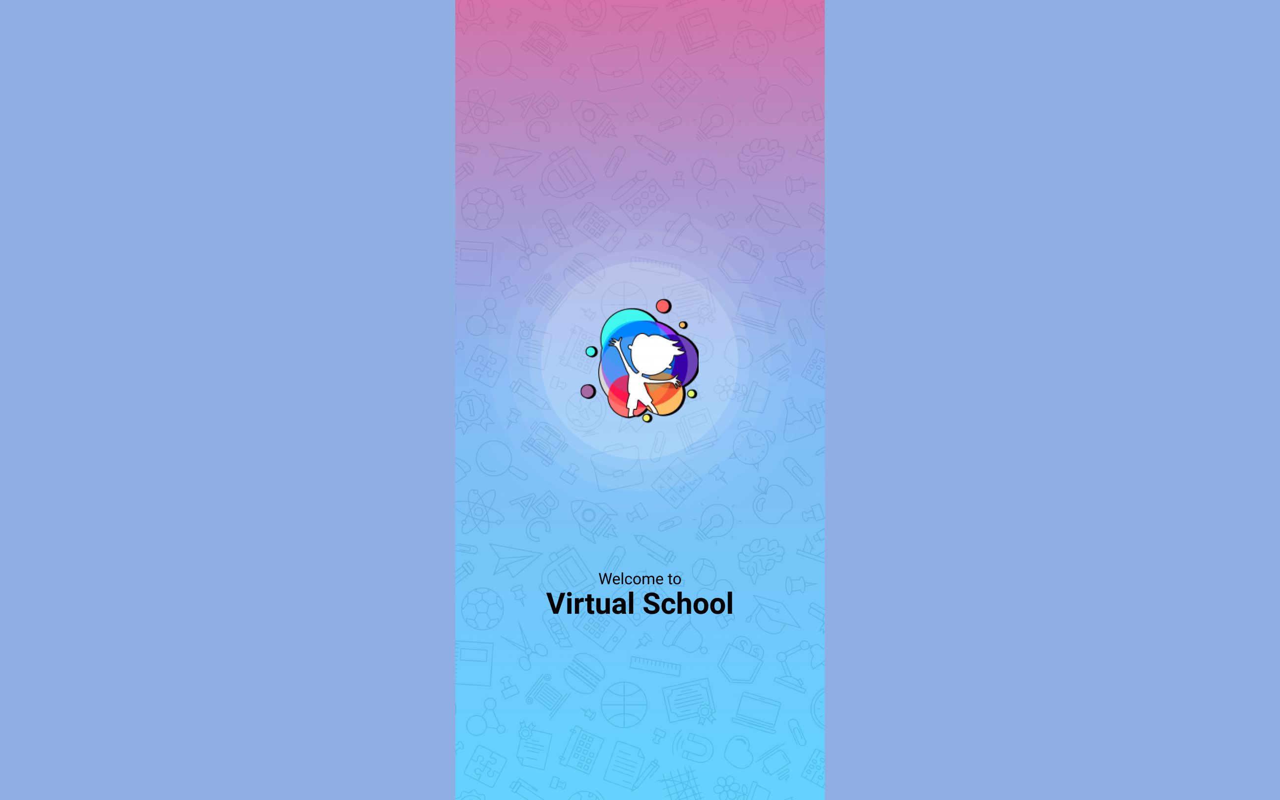 Light gradient splash screen over a doodle pattern of school icons