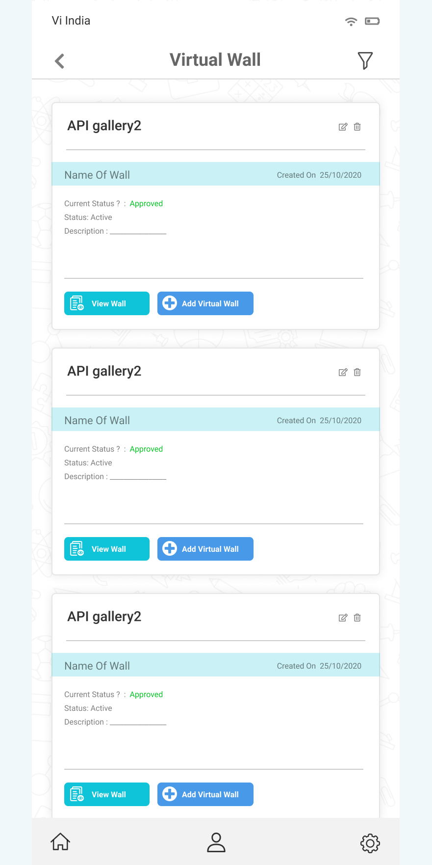 Virtual Wall list with approval status and View Wall action
