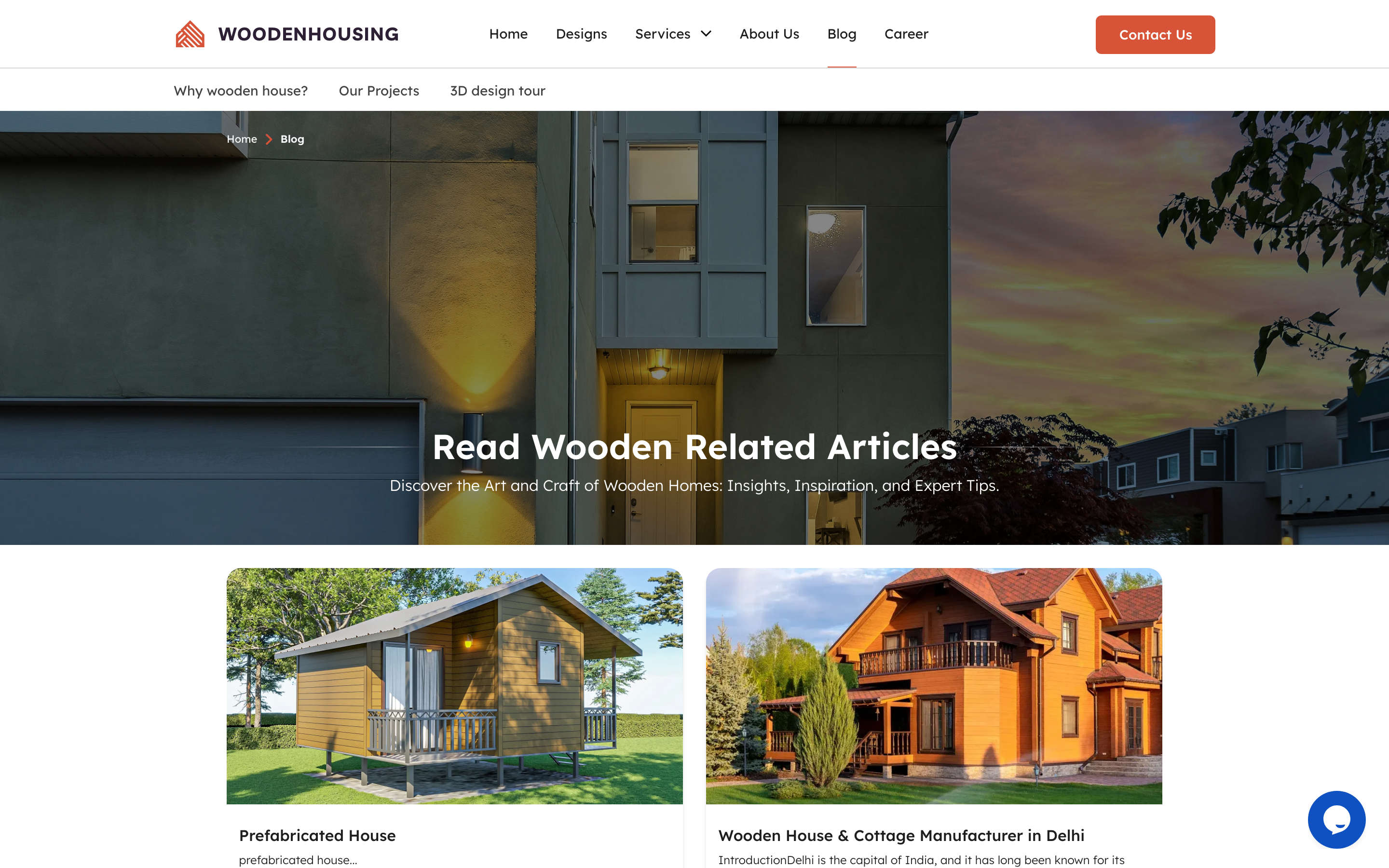 Blog card grid of prefab housing articles