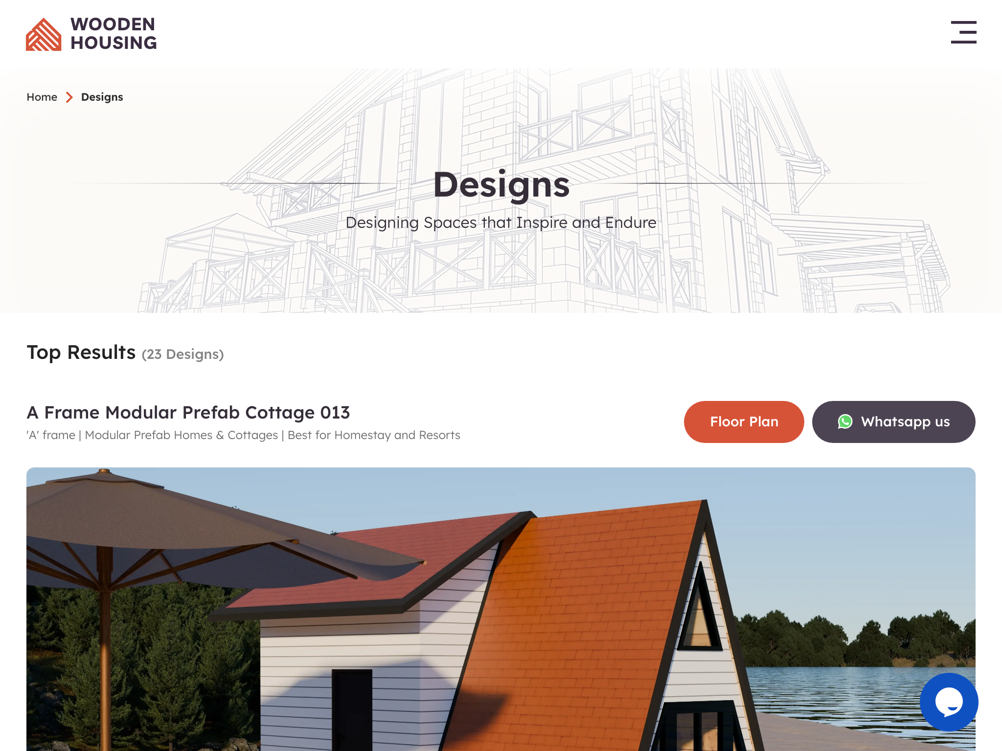 Designs page on tablet with hamburger navigation and single-column stack
